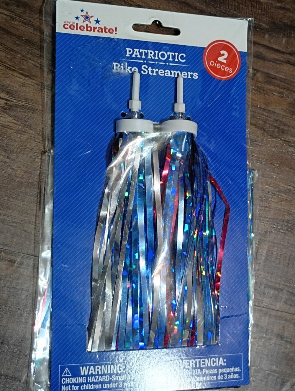 Patriotic Bike Streamers - Blue, Silver & Red - 2 Pack